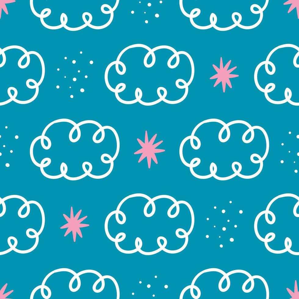 Blue Sky Pattern Clouds Seamless Pattern Hand drawn Clouds Seamless Design Blue Seamless Pattern vector