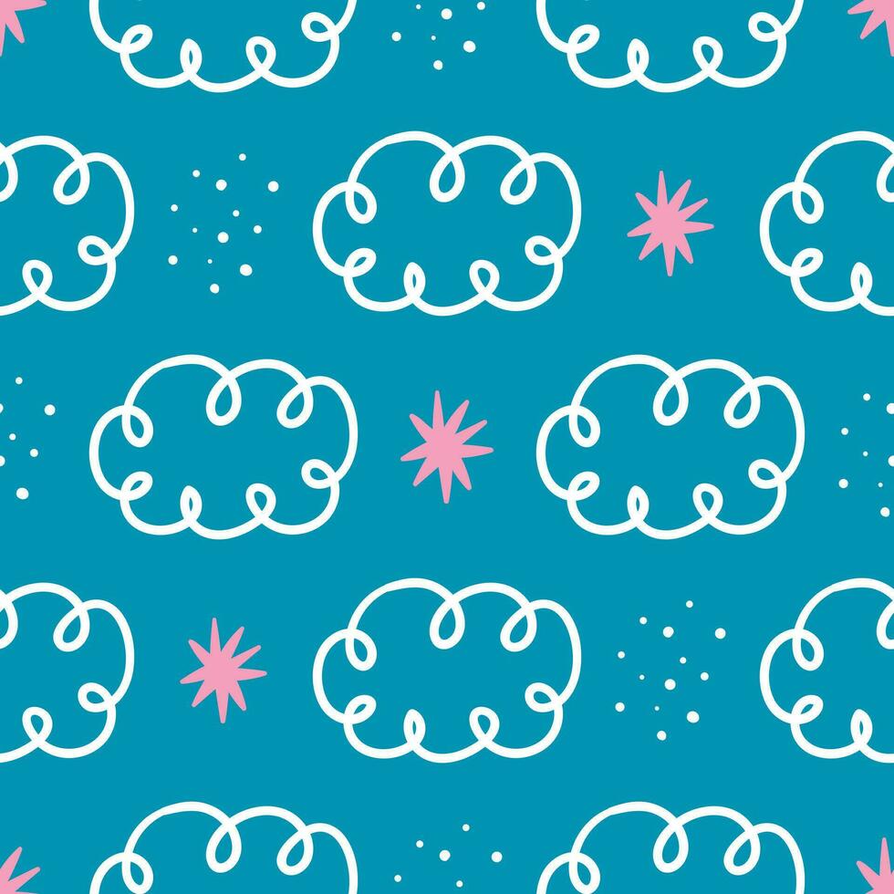 Blue Sky Pattern Clouds Seamless Pattern Hand drawn Clouds Seamless Design Blue Seamless Pattern vector