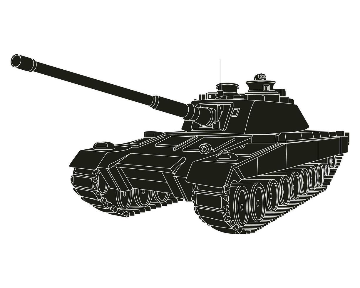 Main battle tank black doodle. Armored fighting vehicle. Special military transport. vector