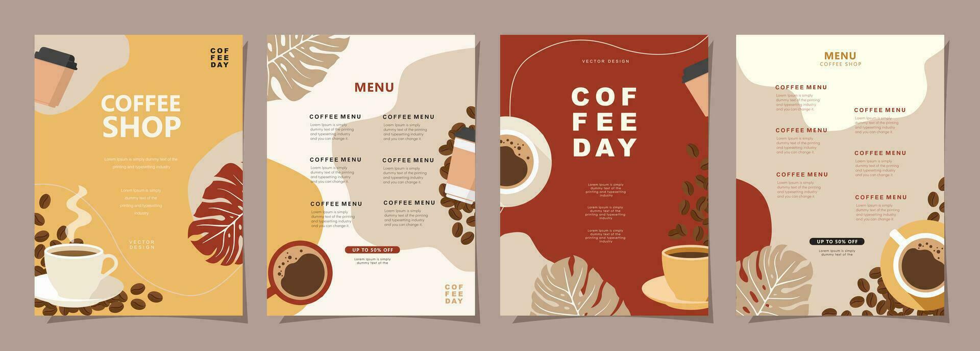 Set of sketch banners with coffee beans and leaves on minimal background for invitations, cards, banner, poster, cover, cafe menu or another template design. vector illustration.