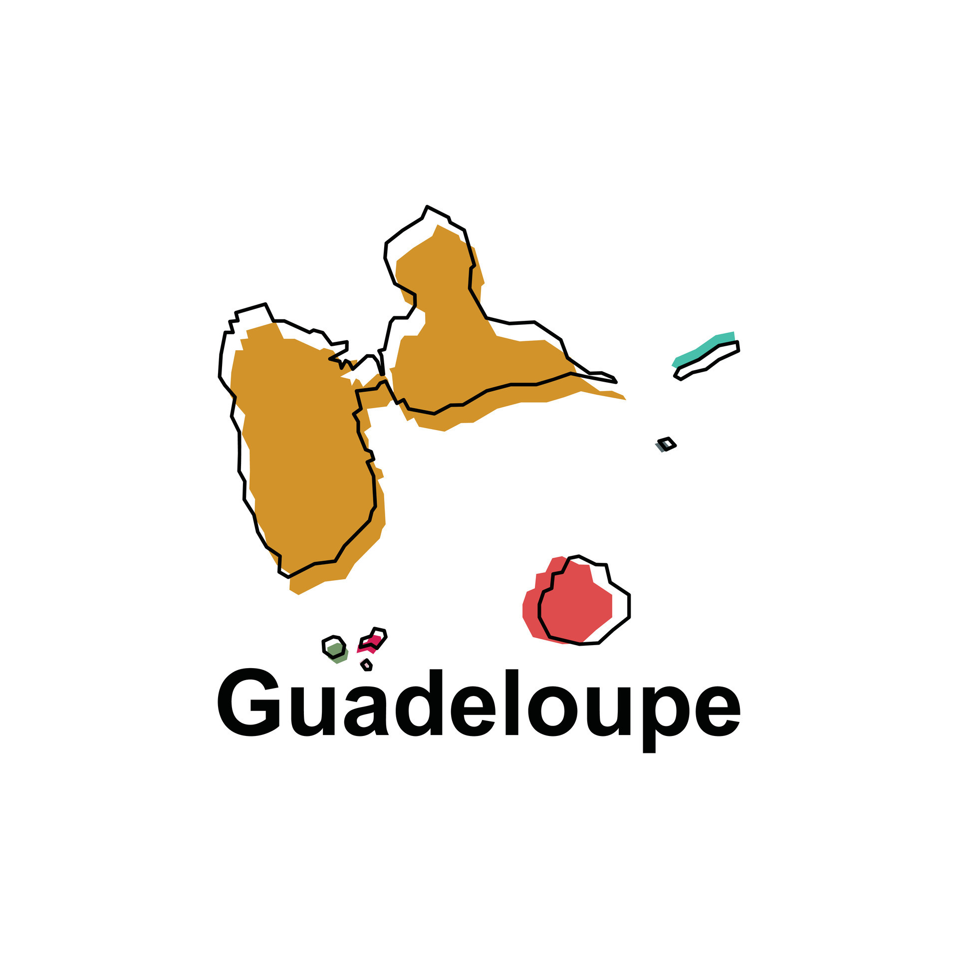 Map City of Guadeloupe, Vector isolated illustration of simplified