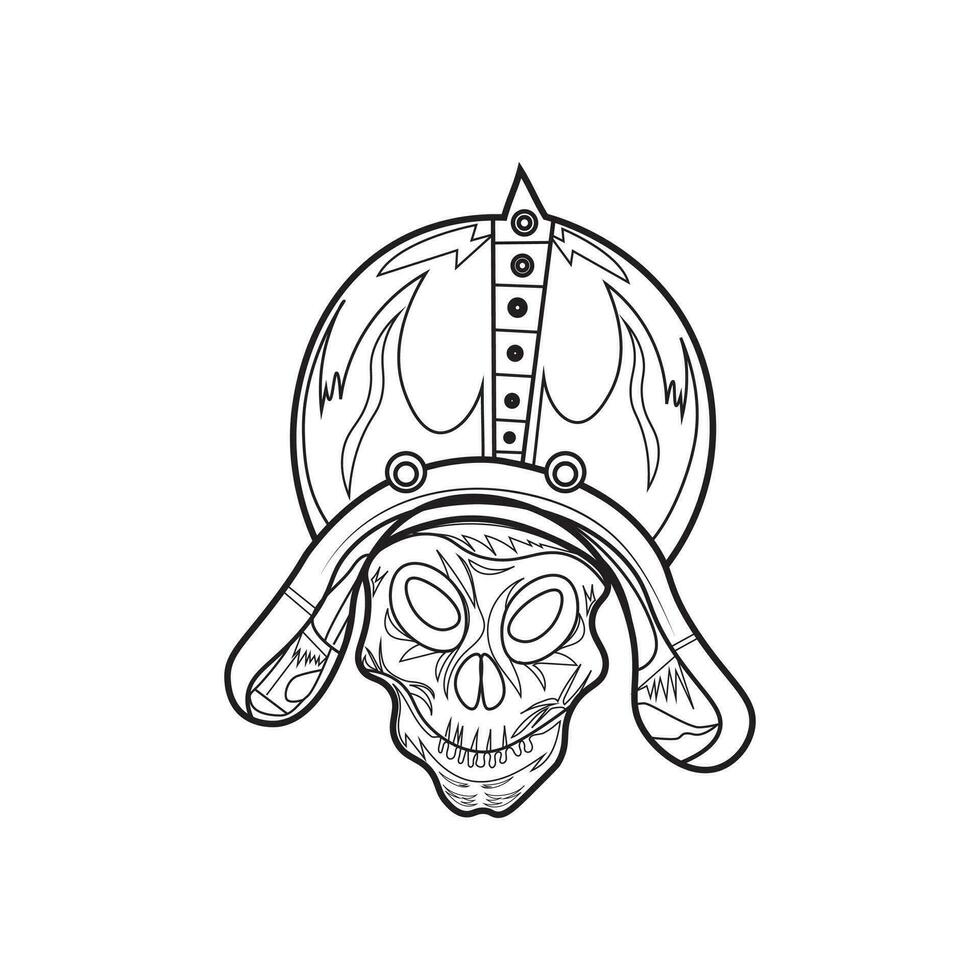 Free monochrome vector vintage skull in helmet vector design