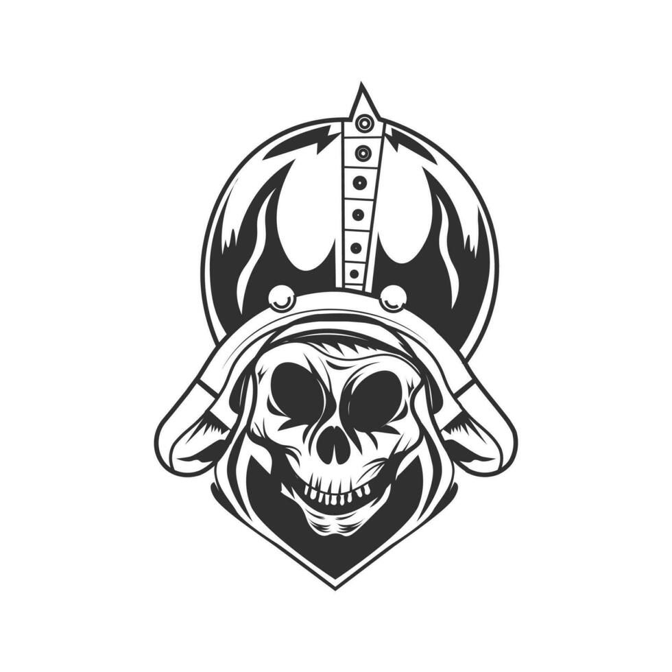 Free monochrome vector vintage skull in helmet vector design