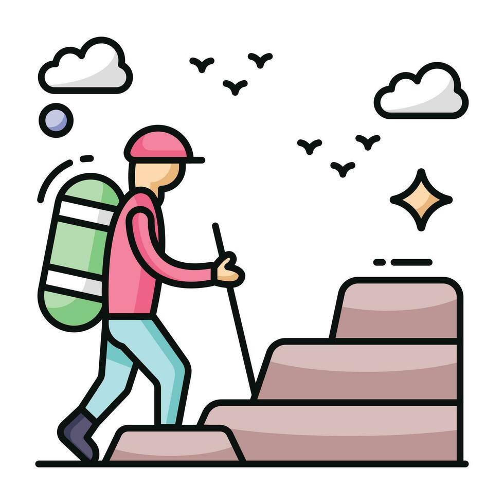 A vector design icon of hiker