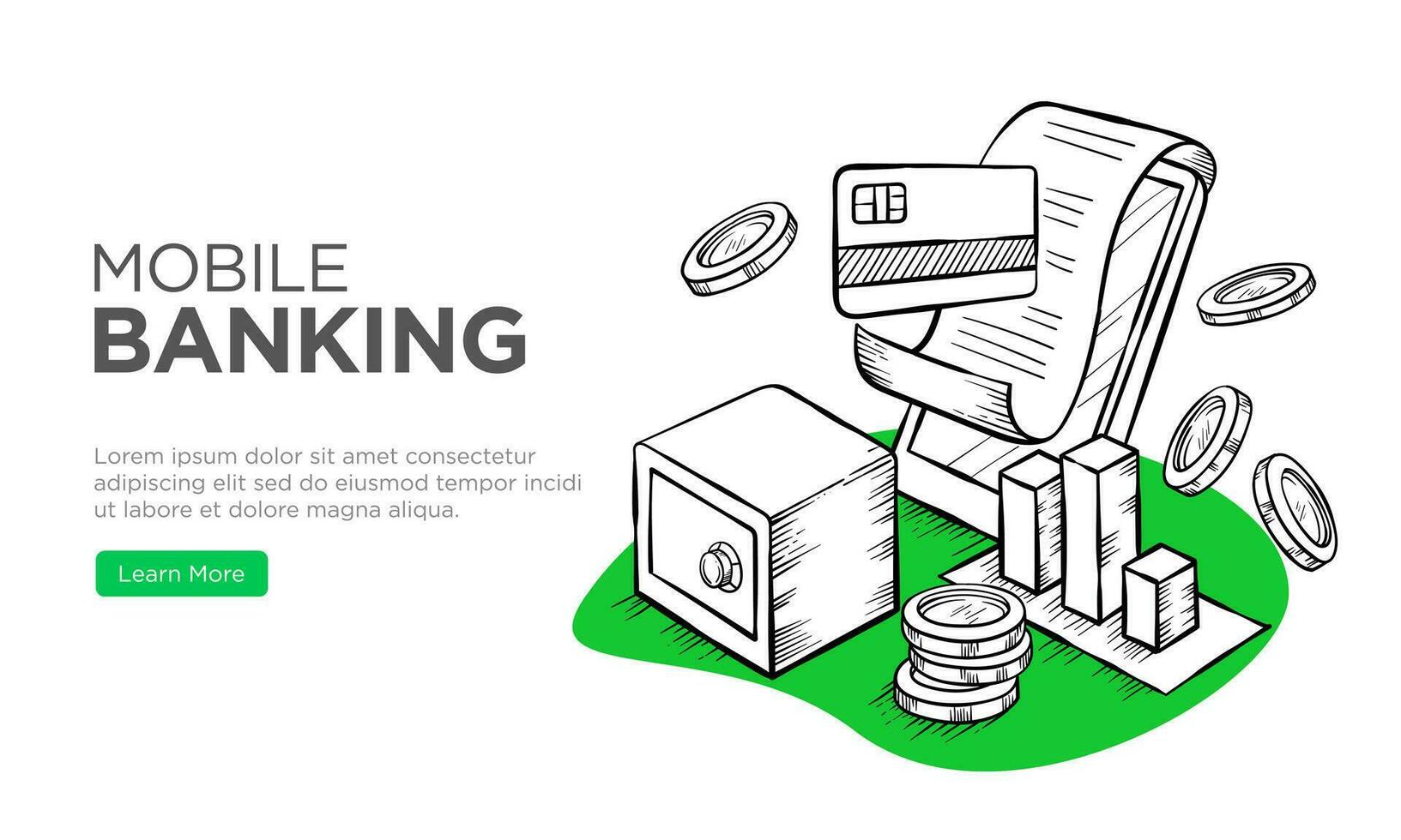 móvil bancario vector ilustración. adecuado para en línea bancario aterrizaje página antecedentes.