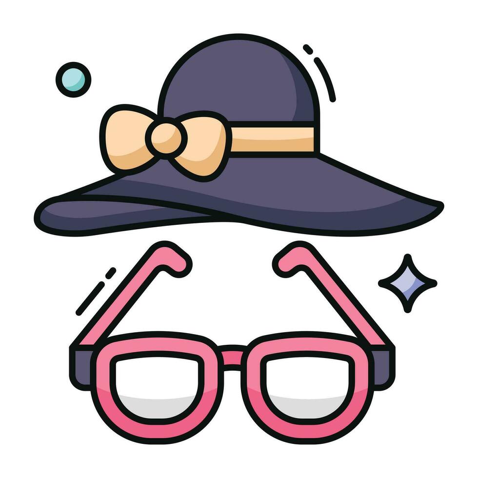 lentes con sombrero, icono de playa accesorios vector