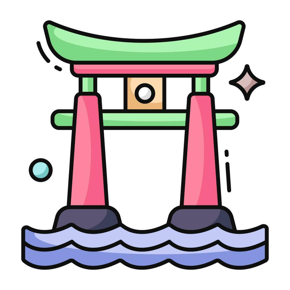 A flat design icon of torii gate vector