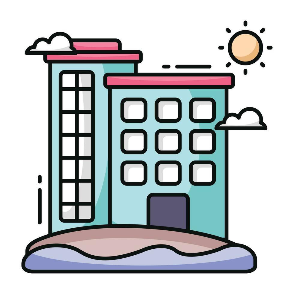 Conceptual flat design icon of beach hotel vector