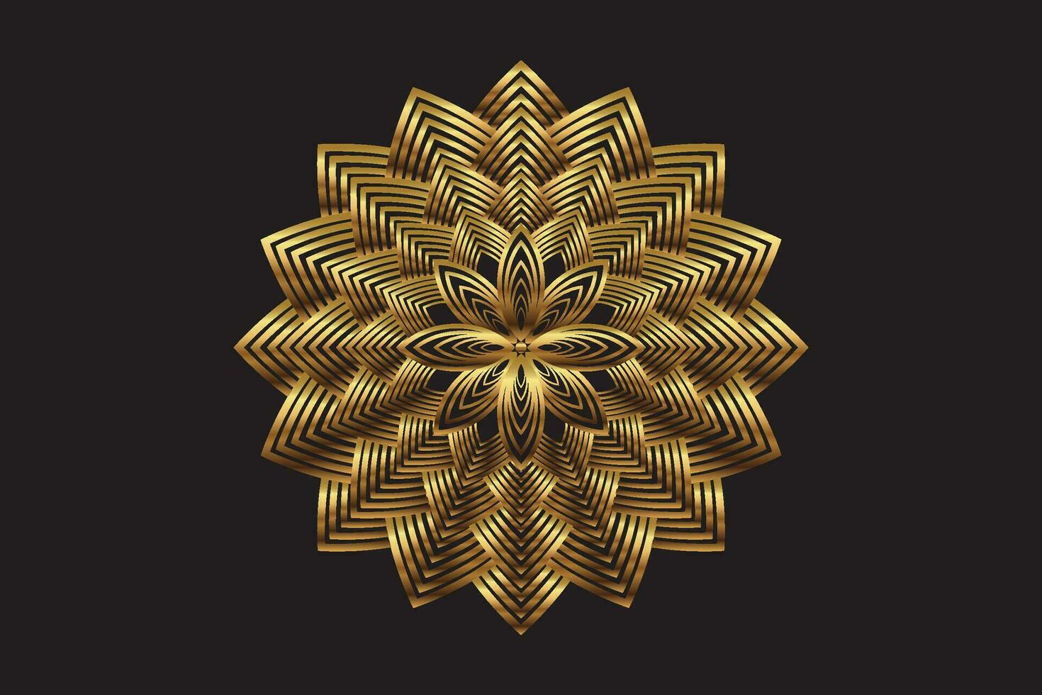 flor de loto dorado, mandala de geometría sagrada, adorno circular estilizado, logotipo floral de arte de línea dorada. símbolos de flor de yoga, spa, salón de belleza, cosméticos, relajación, estilo de marca. vector aislado