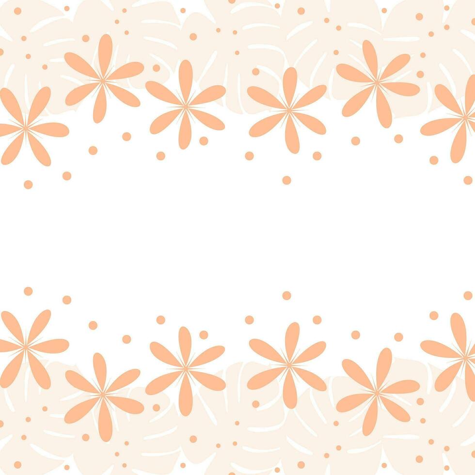 Abstract double sided flower frame with top and bottom borders with copy space in trendy Peach Fuzz vector