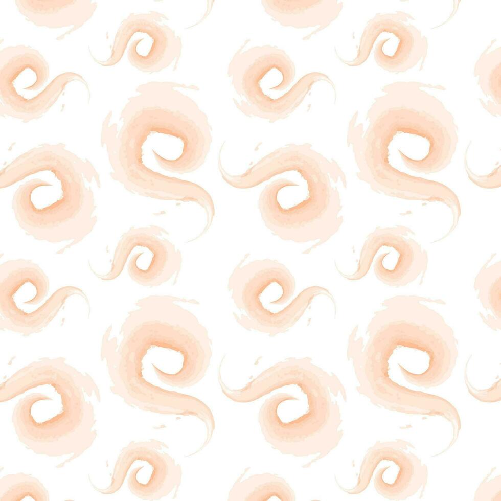 Seamless pattern of abstract circle brush strokes in trendy monochrome Peach Fuzz shades. Isolate vector