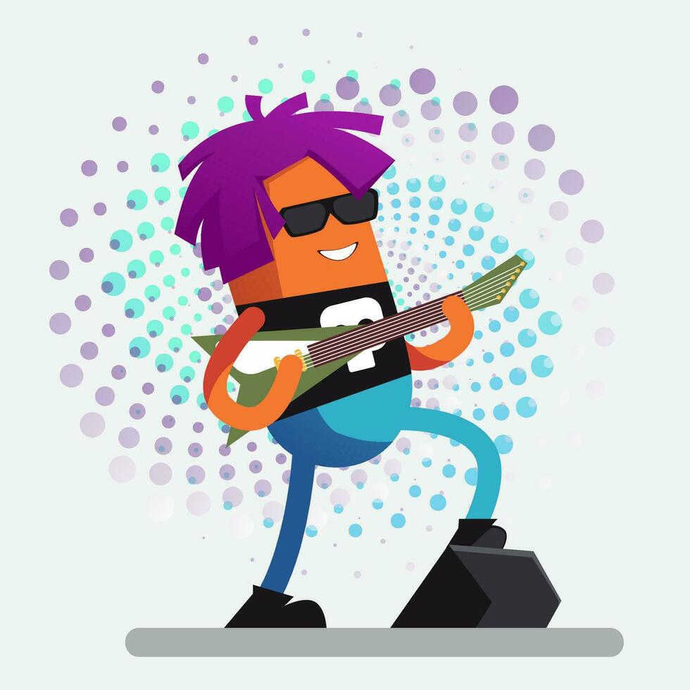 Flat design vector illustration of a sausage playing the guitar