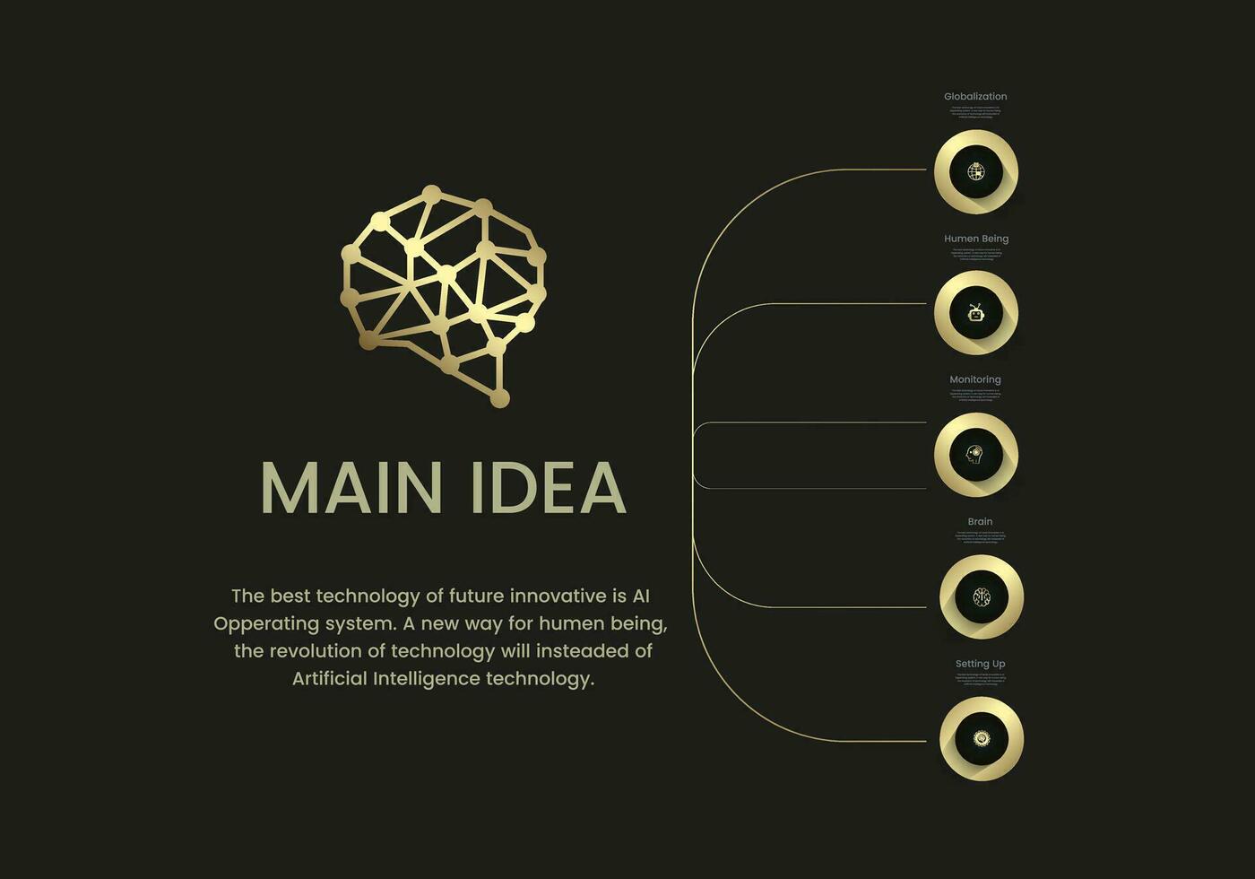 Luxury circles diagram of work flow, options infographic elements design, vector illustration. Golden and premium charts for business and finance concepts