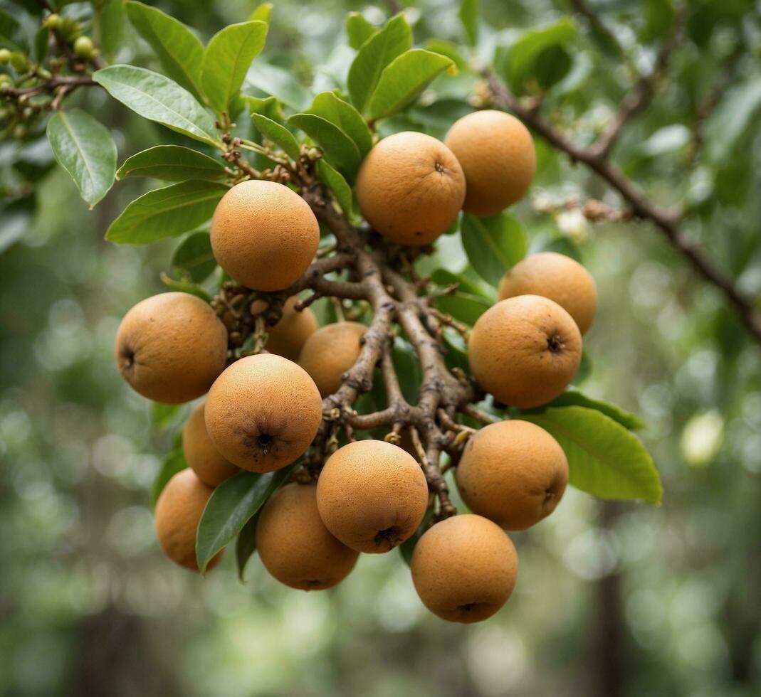 ai generado Fresco níspero frutas en el árbol en el huerta. foto