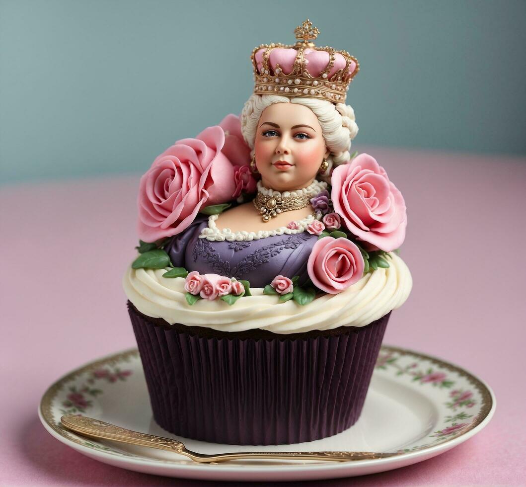 AI generated A cupcake with the image of the Egyptian queen on the top photo