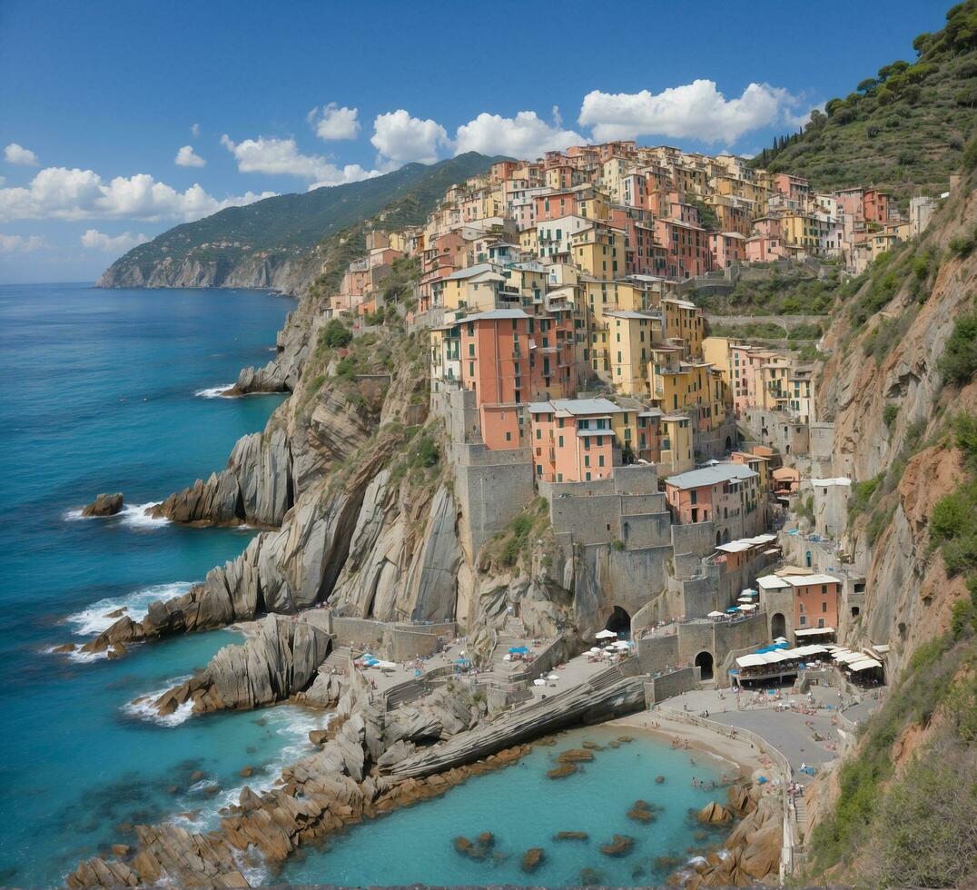 ai generado el pueblo de Vernazza en cinque tierra, Italia foto