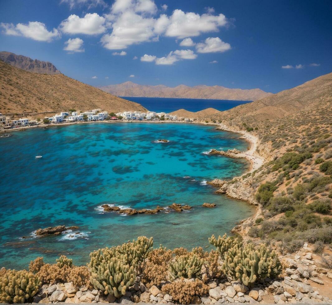 AI generated Panoramic view of the beautiful bay of Crete, Greece photo