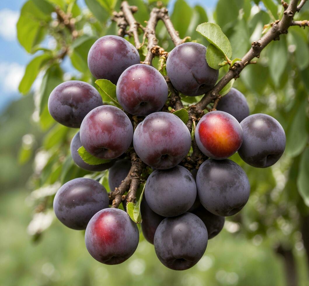 AI generated Grapes with leaves and water splash on a turquoise background photo