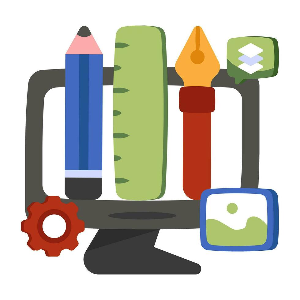 Pencil with pen on webpage, icon of online stationery vector