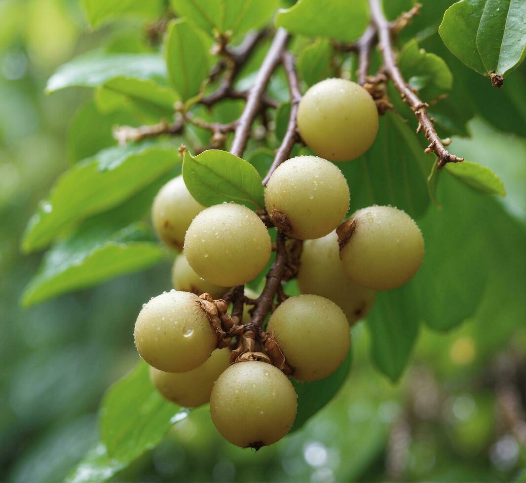 ai generado manojo de maduro longan Fruta en el árbol en el jardín foto