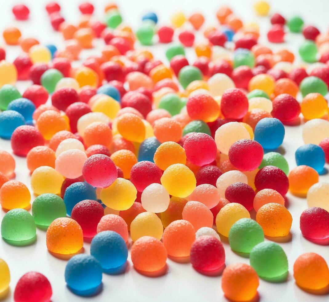 AI generated Colorful candies in a glass on a wooden background. Selective focus. photo