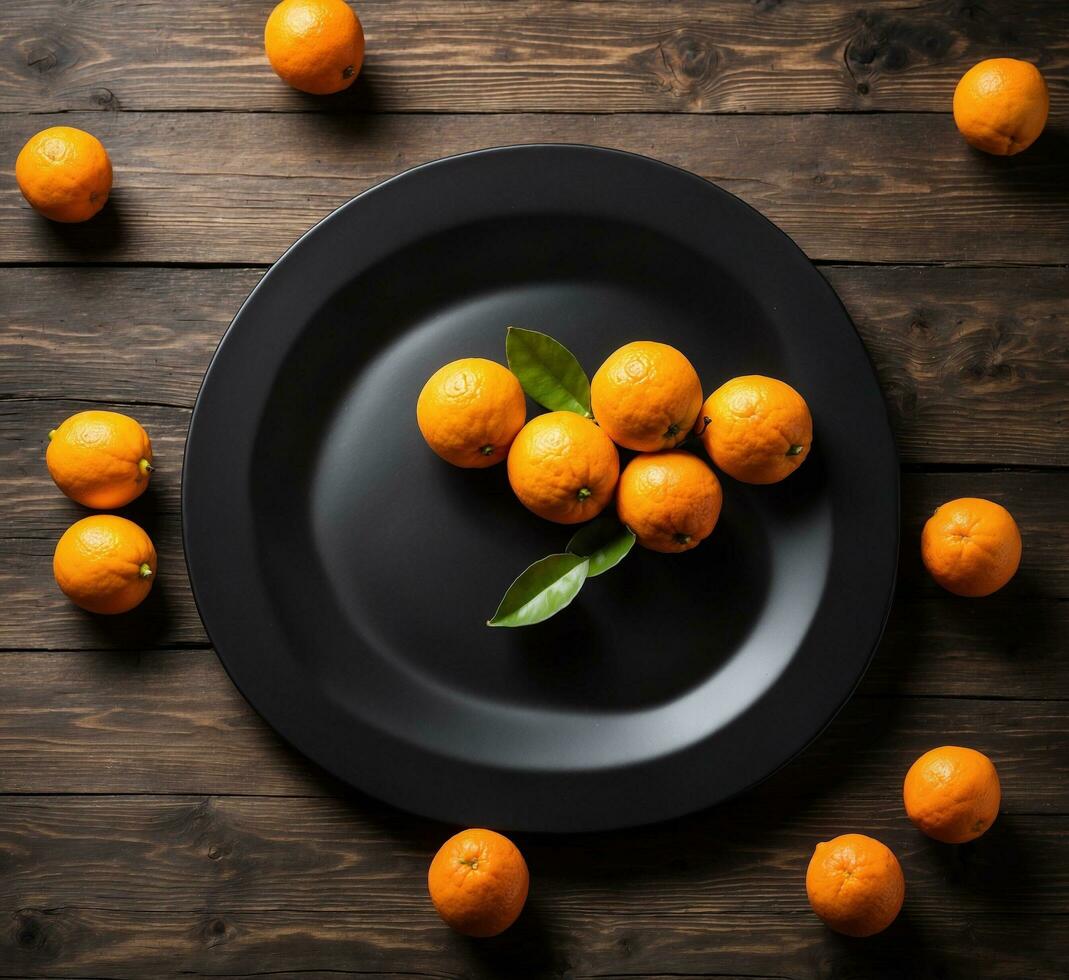 AI generated Ripe oranges on the tree in the garden. Shallow depth of field. photo