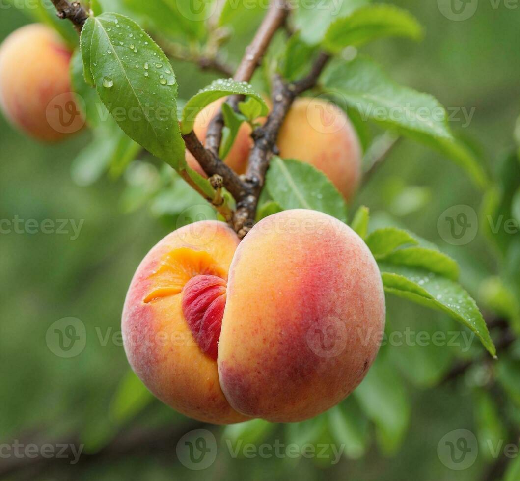 AI generated Ripe apricots on the tree in the orchard. photo