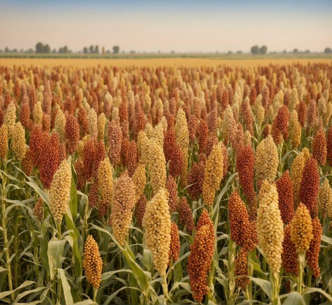 AI generated Sorghum in the field. Sorghum is a genus of flowering plants in the millet family. photo