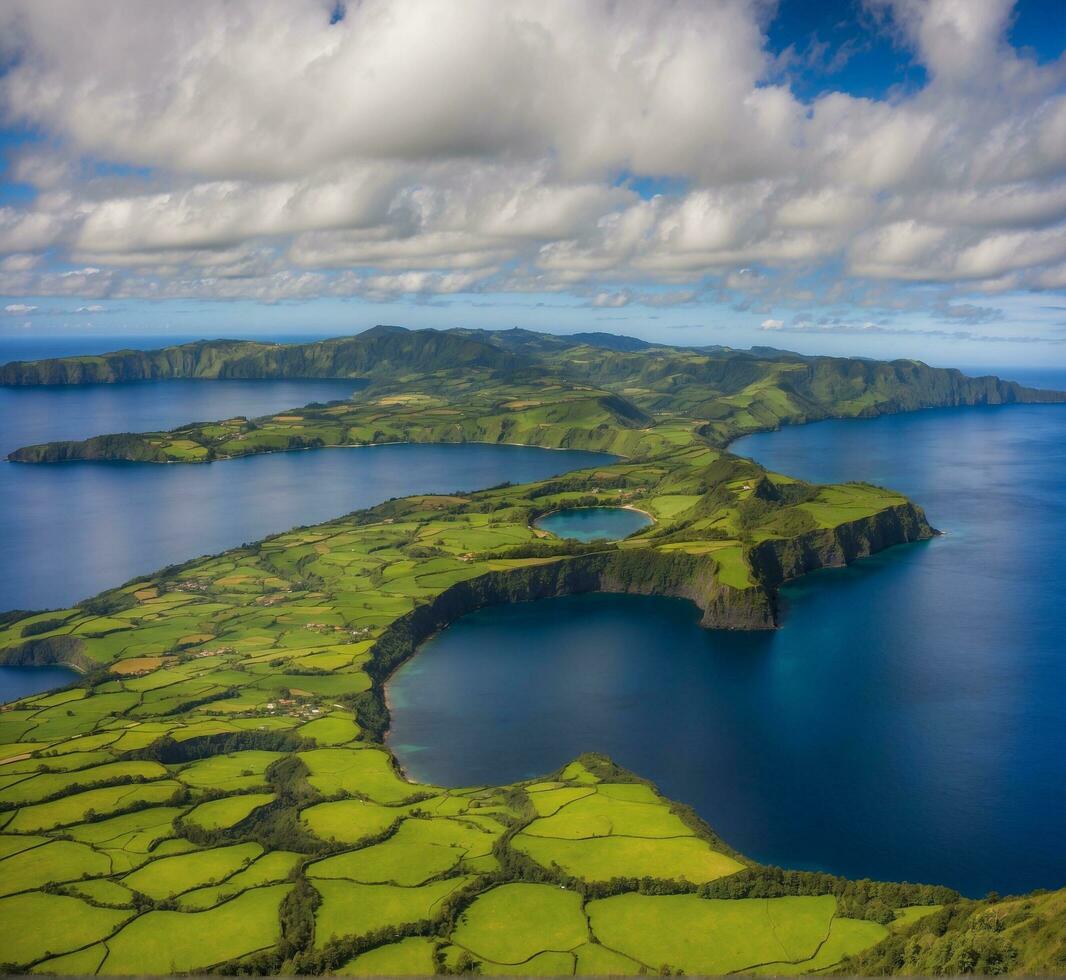 ai generado aéreo ver de el isla de sao miguel, azores, Portugal foto