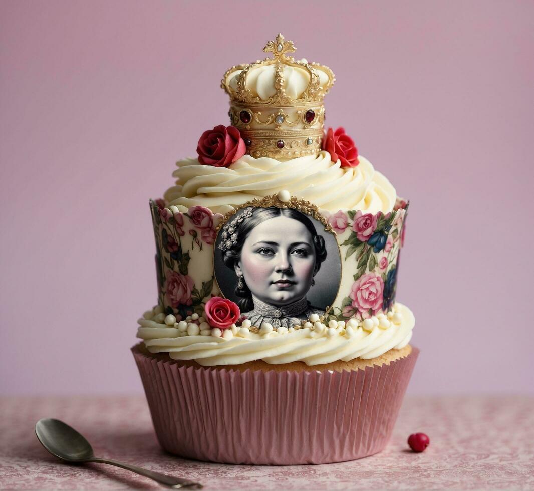 AI generated A cupcake with the image of the Egyptian queen on the top photo