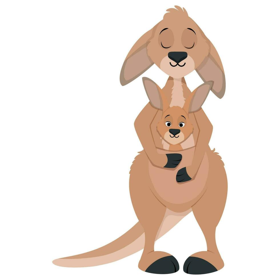 Cute brown kangaroo with baby vector
