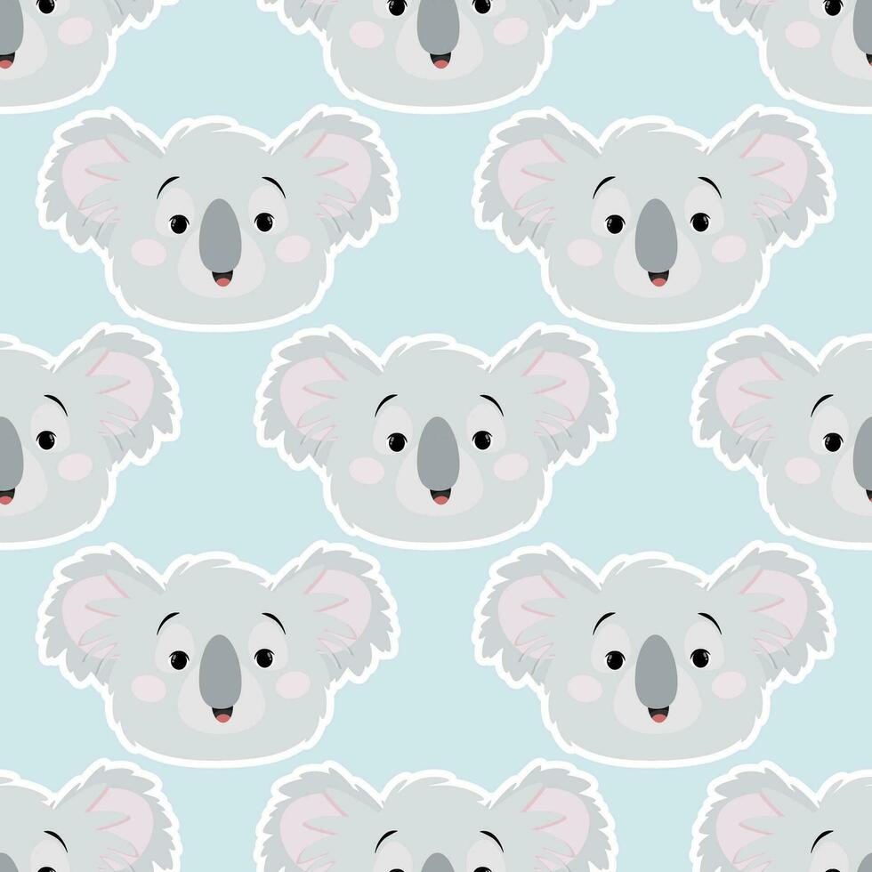 Cute gray koala heads in a seamless pattern on a blue background vector