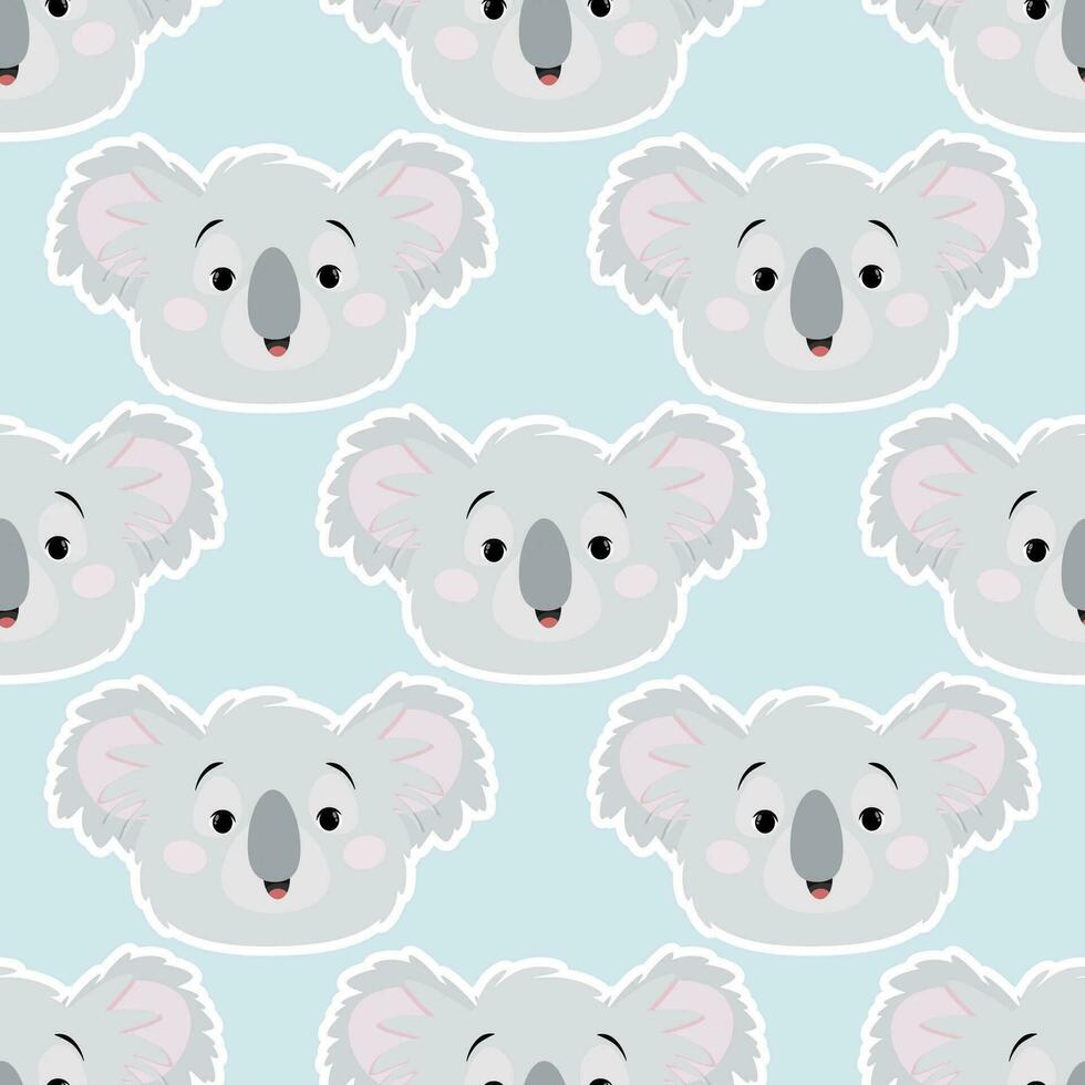 Cute gray koala heads in a seamless pattern on a blue background vector