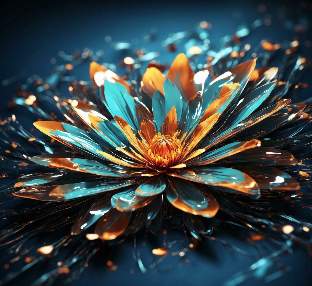 AI generated Beautiful flower on blue background. 3d rendering, 3d illustration. photo