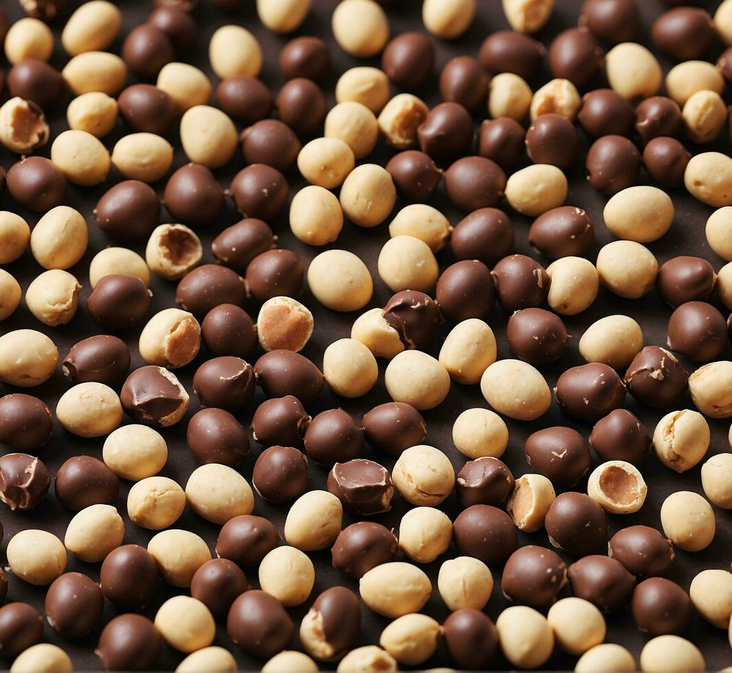 AI generated close up of a pile of macadamia nuts on a dark background photo