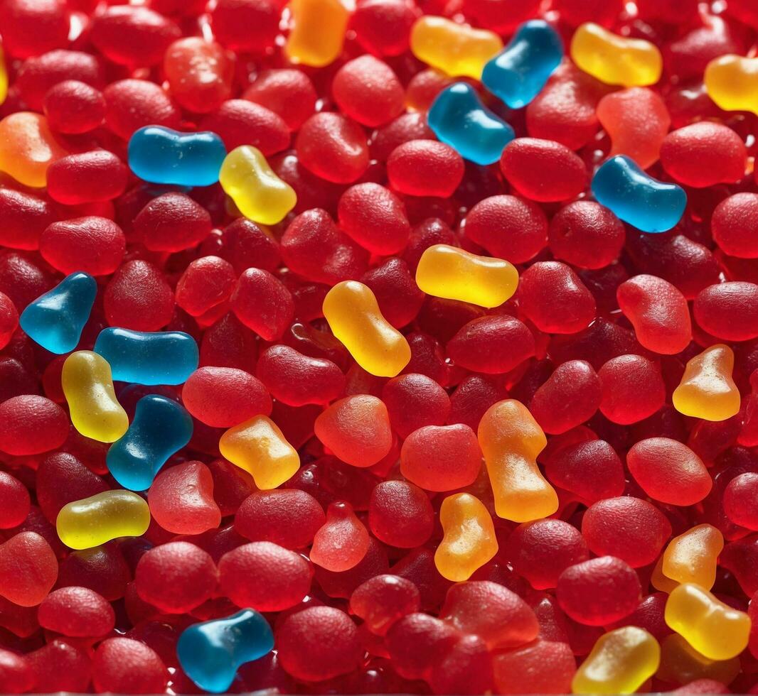 AI generated close up of a pile of colorful gummy bear candies background photo