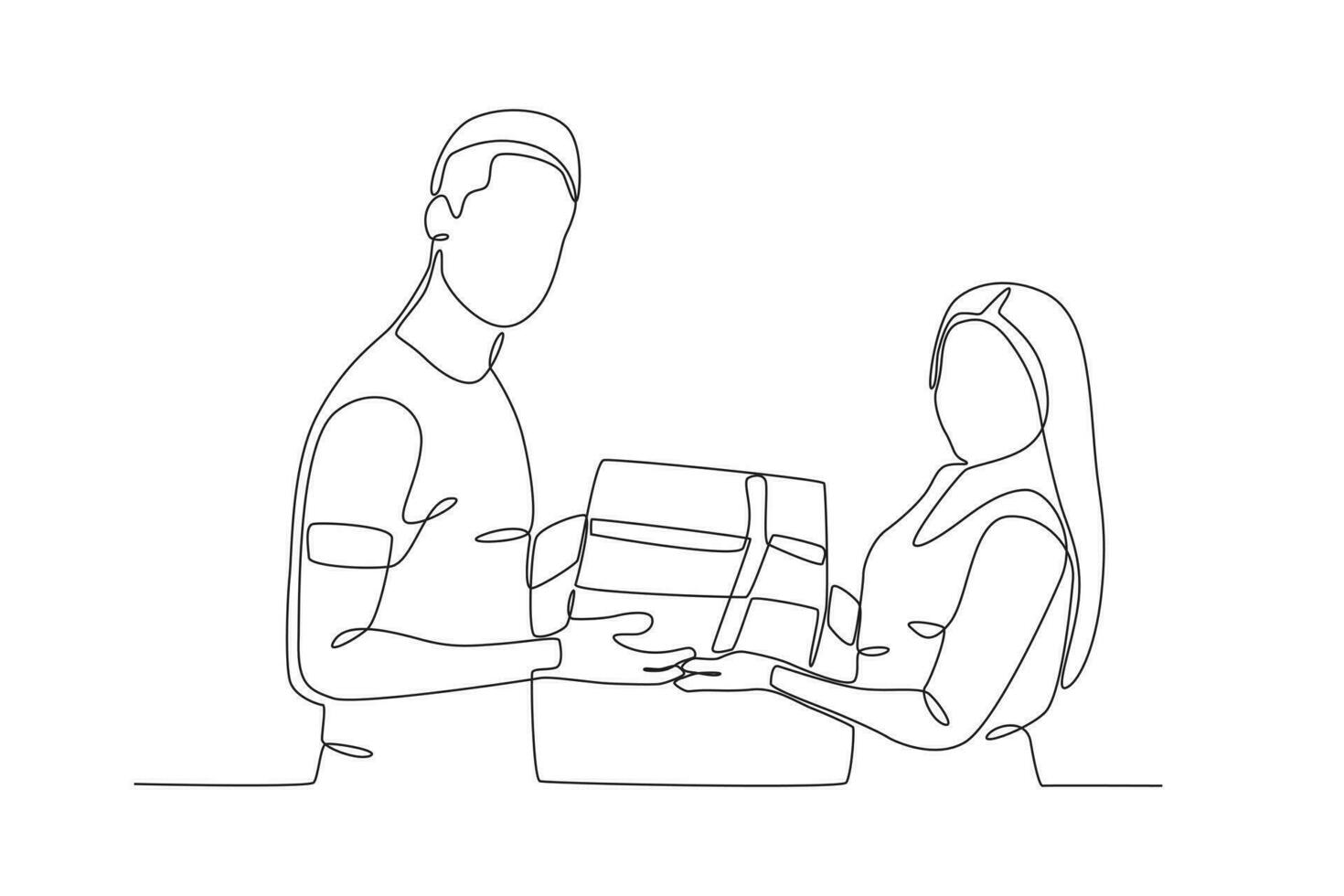 A couple taking a photo while getting a White Day gift vector