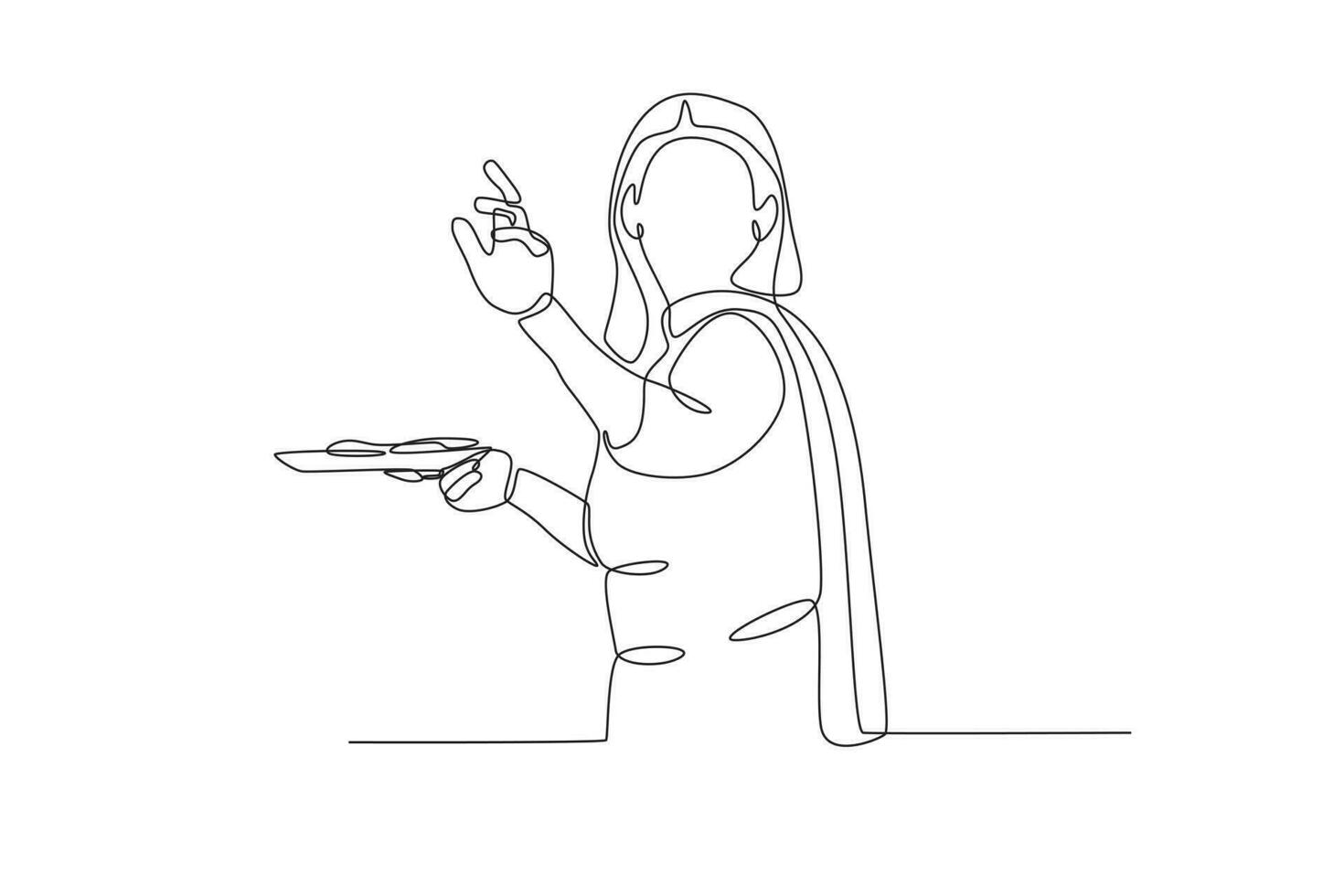 A woman is enjoying food at the Holi festival. Holi one-line drawing vector