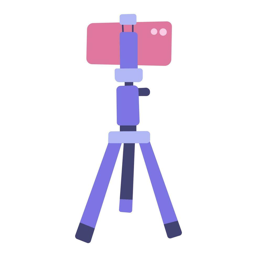 Smartphone on a tripod. Working equipment for a beauty blogger. Vector flat illustration.