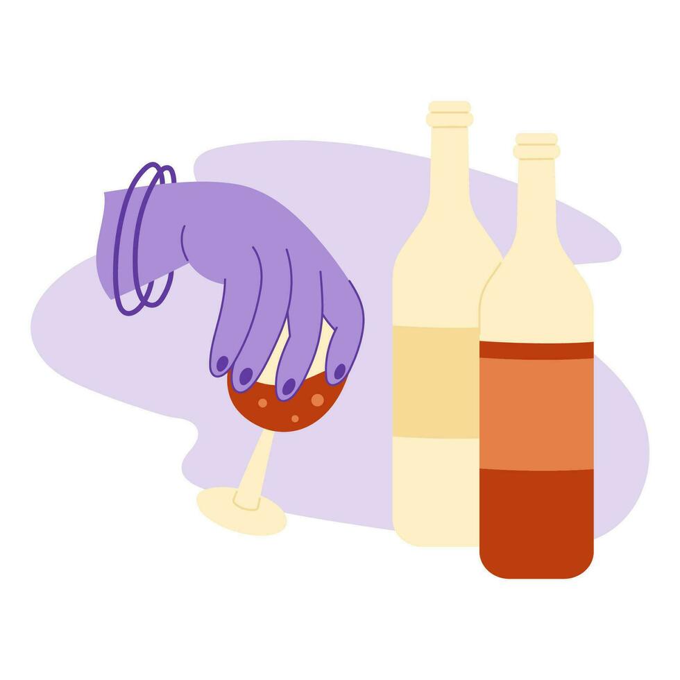 Alcohol addiction concept. Cartoon flat vector illustration