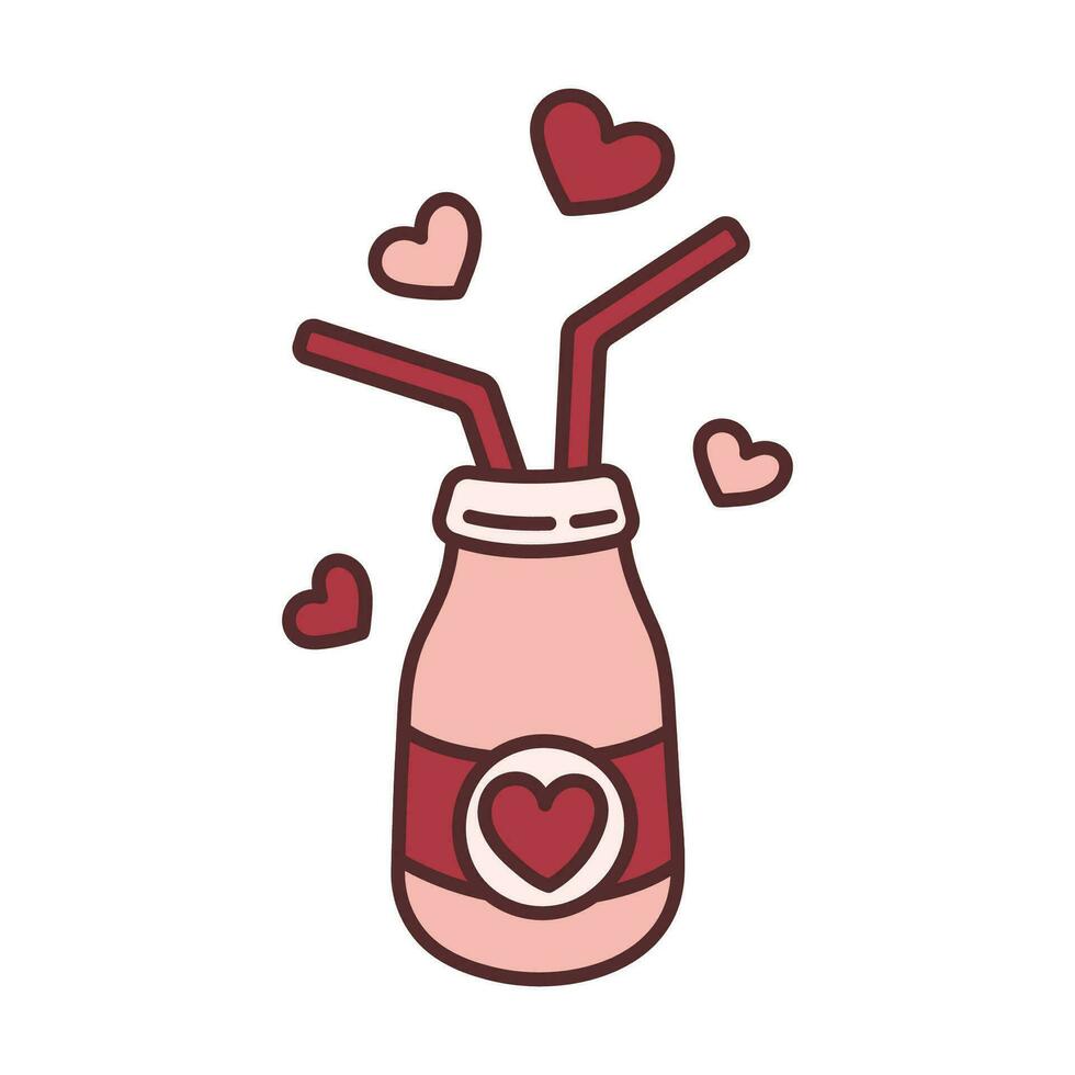 Milkshake for a couple in love. Kawaii doodle icon for Valentine's Day vector