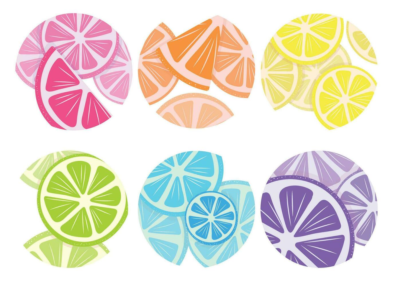 Set of round multicolored lemon flat icon for design of social networks and websites. Simple vector clipart