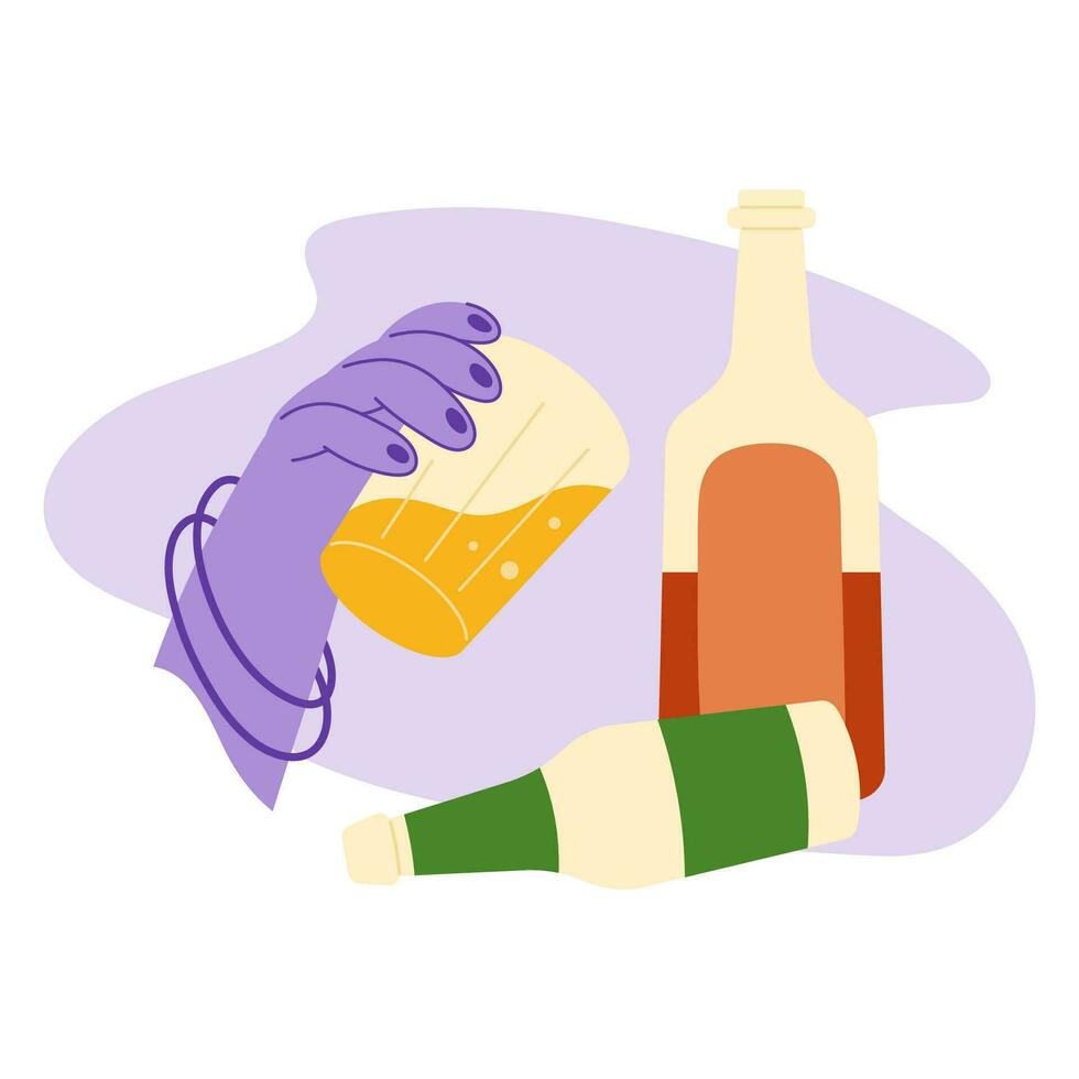 alcohol adiccion concepto. dibujos animados plano vector ilustración