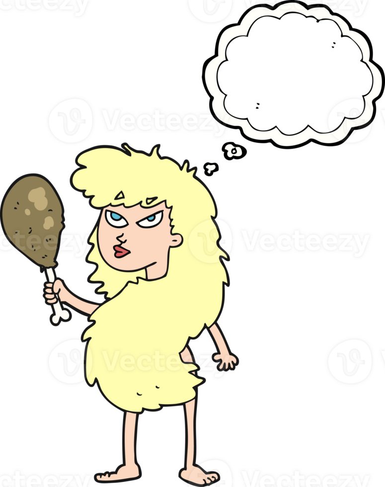 thought bubble cartoon cavewoman with meat png