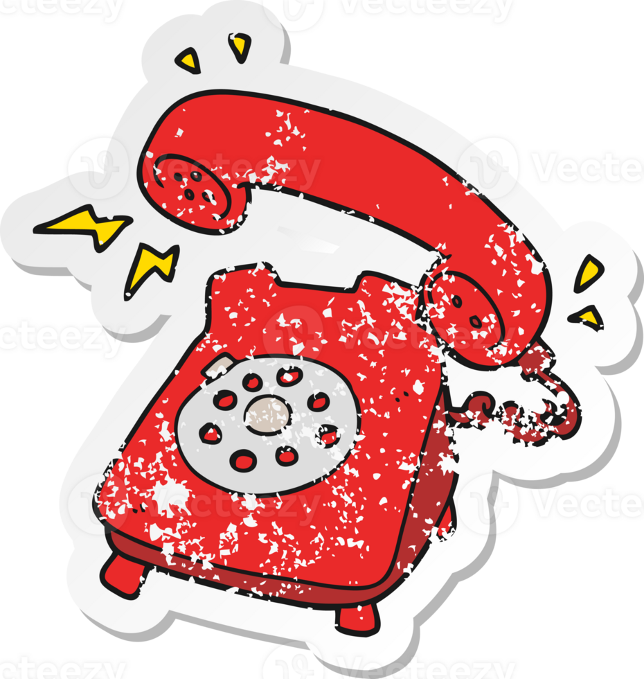 retro distressed sticker of a cartoon ringing telephone png