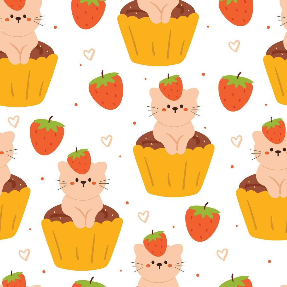 sin costura modelo dibujos animados postre personaje diseño. linda comida fondo de pantalla para textil, regalo envolver papel vector