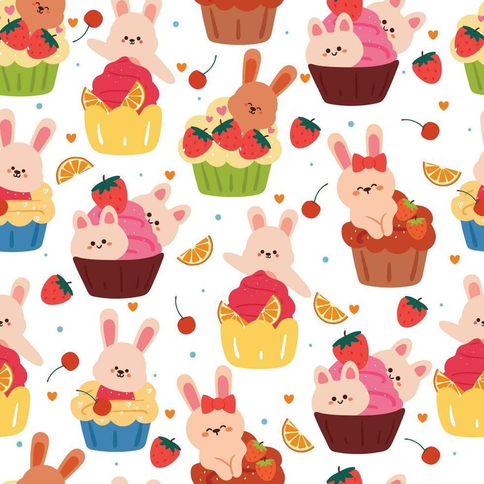 seamless pattern cartoon cute dessert character. cute food wallpaper for textile, gift wrap paper vector