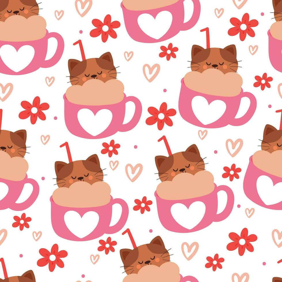 seamless pattern cartoon cat and valentine element. cute valentine wallpaper for textile, gift wrap paper vector