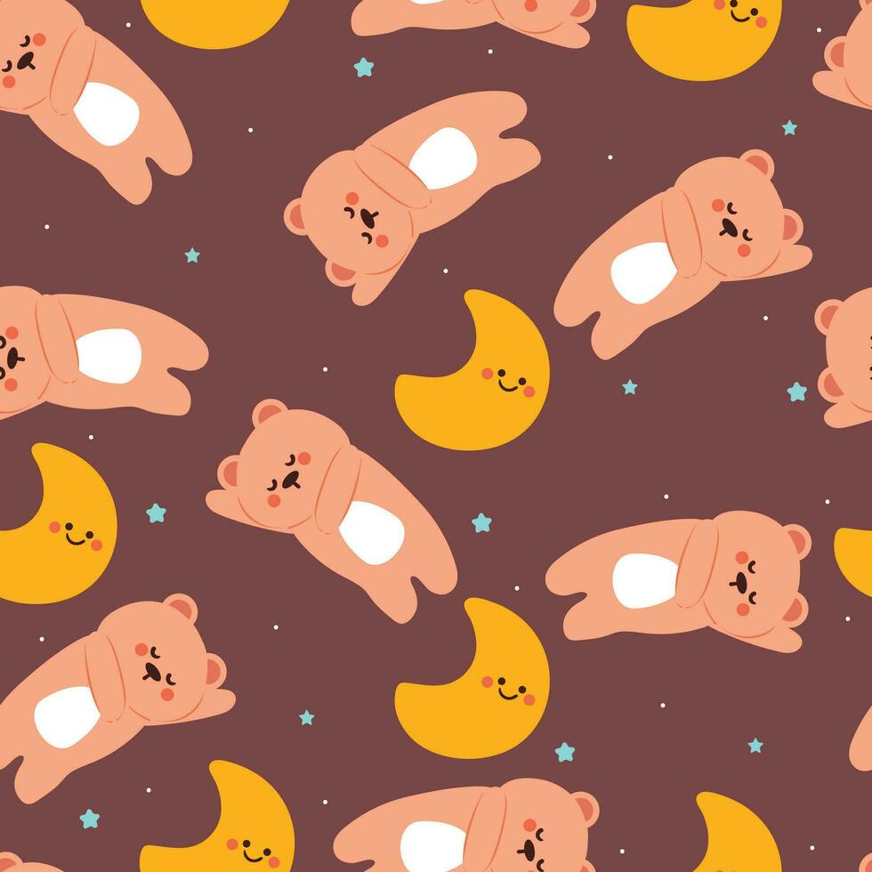 sin costura modelo dibujos animados Luna y oso durmiendo. linda animal fondo de pantalla para regalo envolver papel vector