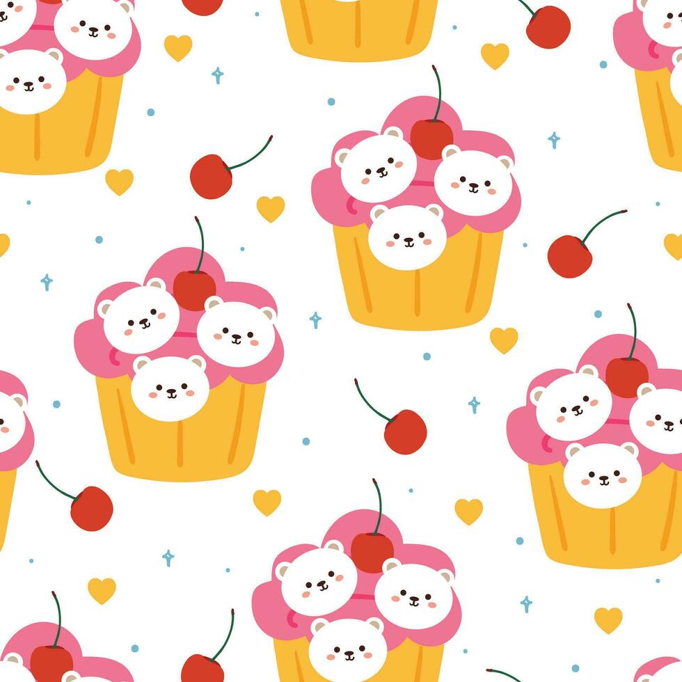 sin costura modelo dibujos animados postre personaje diseño. linda comida fondo de pantalla para textil, regalo envolver papel vector